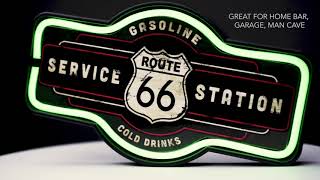 Vintage Route 66 Service Station LED Neon Light Sign Wall Decor | American Art Decor