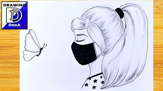 Maske takan bir kız - kalem kroki/ Adım adım bir kız nasıl çizilir/ Kızlar için kolay çizim