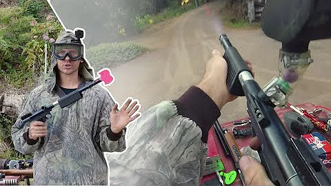 Shooting an Armson Paintball Rifle Pump Gun from R...