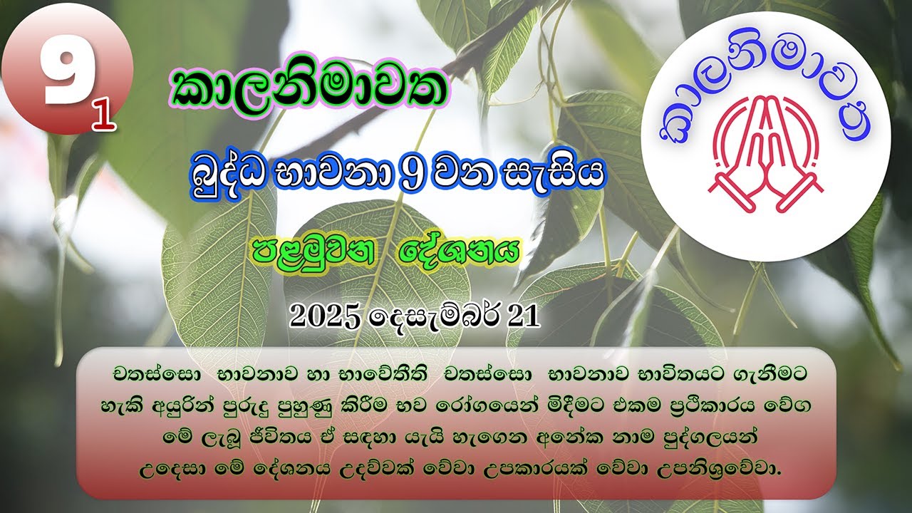 කාලනිමාවත බුද්ධ භාවනා | 9 වන සැසිය 1 වන දේශනය  (202512-21 am)