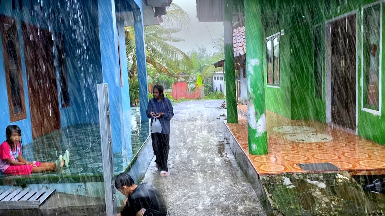 Super Heavy rain in my quiet and very cold village|| Nice hangout when