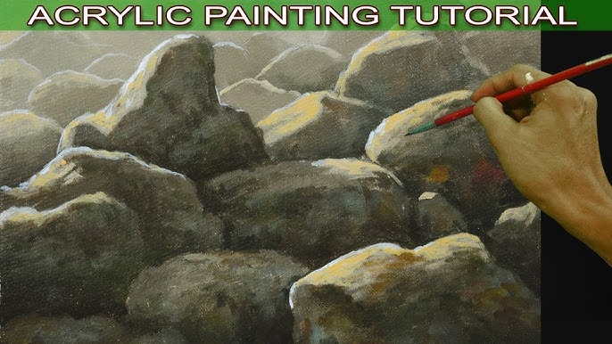 Acrylic Painting Tutorial on how to Paint Shallow River with Reflections  and Underwater Rocks 