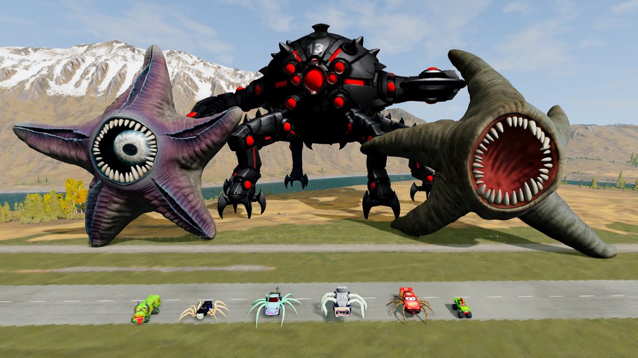ALL MONSTERS Big & Small Cars with STAR FISH MONSTER PHASE  & OMNIDROID 13 – BeamNG Drive