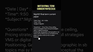 mgt301 Final Term paper towels 2026 #vu #vuexams #mgt301
