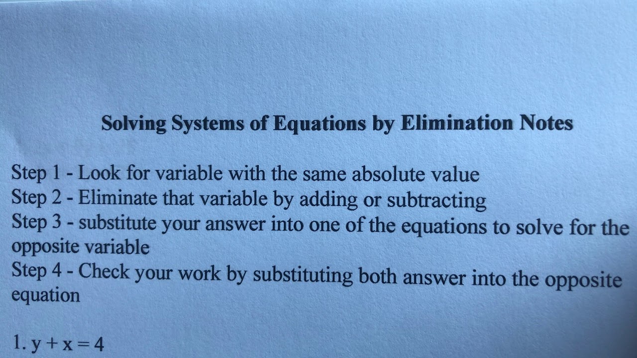 Lesson 14 - Solving Systems using Elimination - YouTube