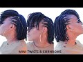 #MINITWISTS MINI TWISTS & CRISS CROSS CORNROWS ON MEDUIM TYPE 4 NATURAL HAIR| QUARANTINE HAIRSTYLE