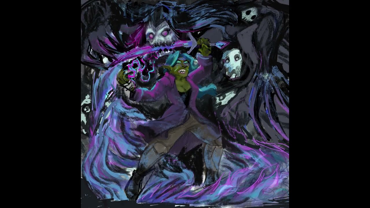 Goblin warrior fights dark spirit 