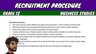 Recruitment Procedure | Grade 12 Business Studies