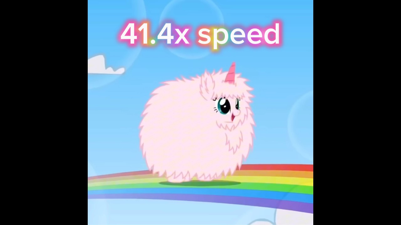 Pink fluffy unicorns dancing on rainbows at different speeds