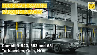 100 platzsparende Parkplätze: WÖHR Combilift 543, 552 + 551 - Oslo, Norwegen