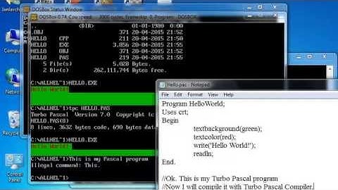 Hello World Program on dev-cpp, turbo c, turbo pascal and Java