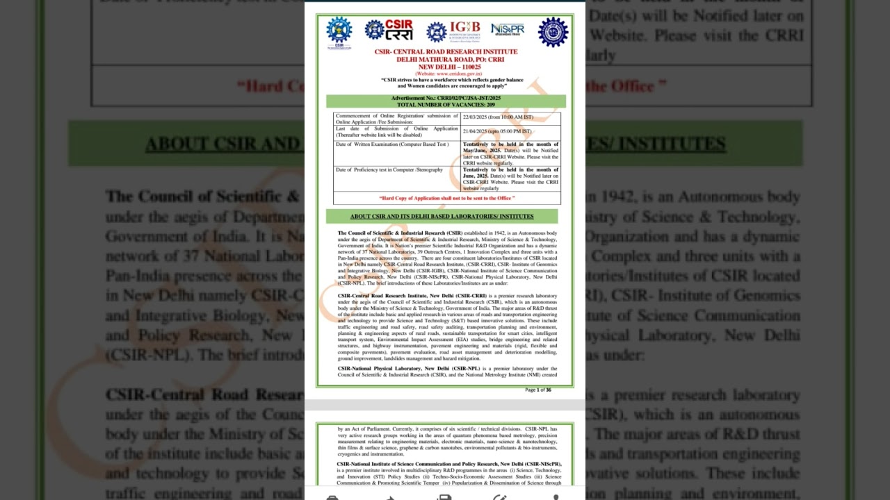 CSIR. central Road Research institute merath vacancy 2025