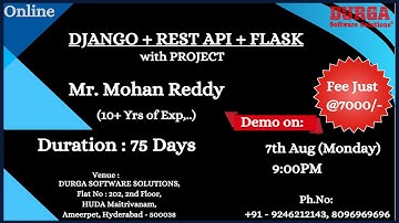DJANGO + REST API + FLASK Online Training @ DURGASOFT