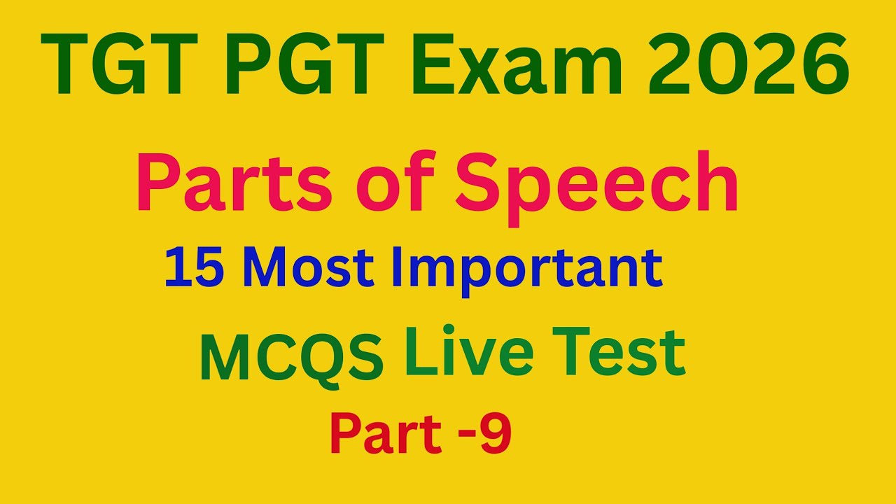TGT PGT English Exam 2026|Parts of Speech|MCQS Live Test|Part -9