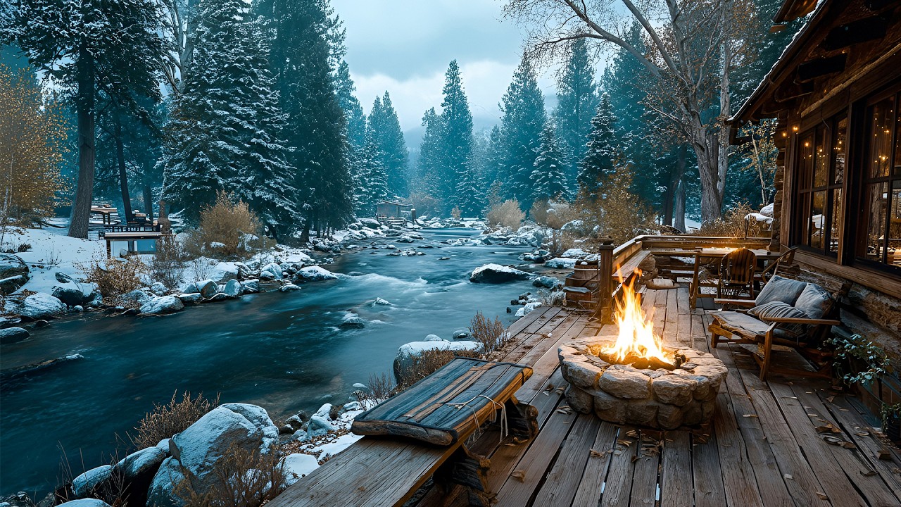 Cozy Winter Cabin Porch - Natural Sounds and Fire Pit for Ultimate Relaxation