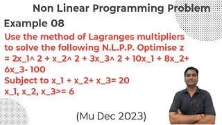non-linear programming problem with three variables and one equality constraint