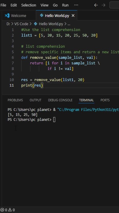 Python masters code for remove all occurrences of an item from list # ...