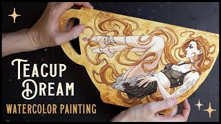 Teacup Dream // Watercolor + Gouache Paint with Me // Teacup Shaped Art!