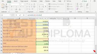 Use the proper function in the cell C2, to calculate the price per 100 dollars face value of a...