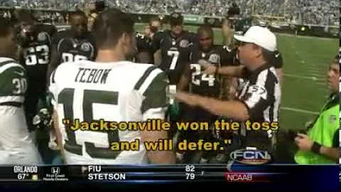 Tim Tebow pre-game coin toss captain fail (New Yor...