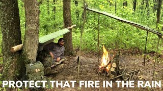 Solo Overnight Shelter Building In a Rainstorm and a Triple Bacon Bypass Dinner Skllet