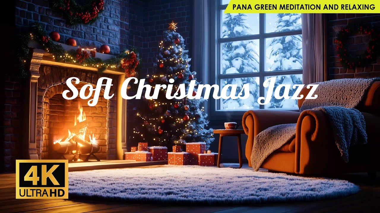 Soft Christmas Jazz - Calm Festive Night Winter in Cozy Christmas Ambience 🔥 Crackling Fireplace