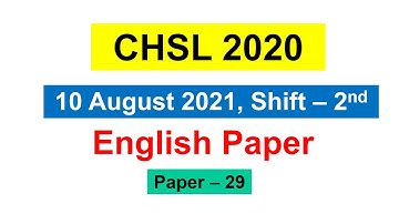 SSC CHSL 10 August Shift-2 English Paper 2020 | SSC CHSL 2020 All Shifts English paper solution