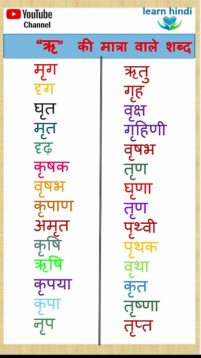ऋ की मात्रा वाले शब्द/Ri ki matra vale 10 shabd/हिंदी पढ़ना सीखे /मात्रा/Ri ki matra