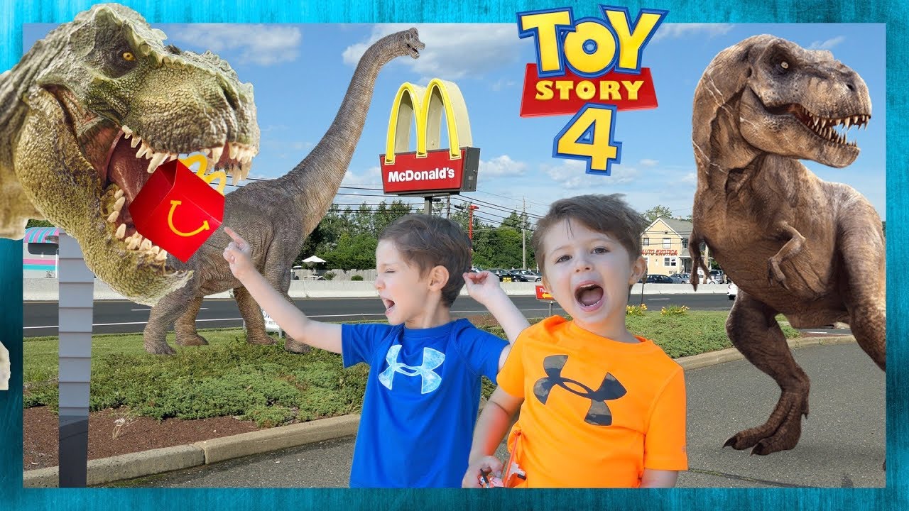 Dinosaur Patrol Visit McDonalds Playground | Giant T-Rex Stomps a Happy Meal | Dinosaurs for Kids