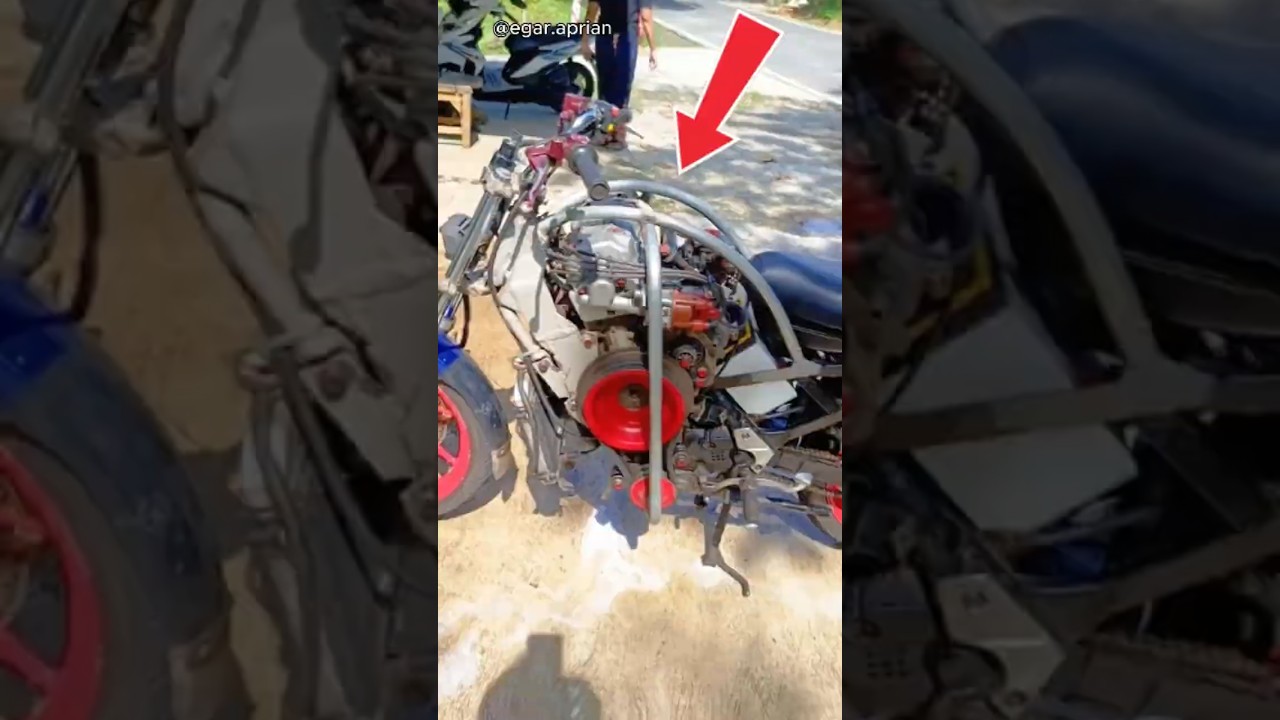 trik abang ini pasang mesin mobil di motor