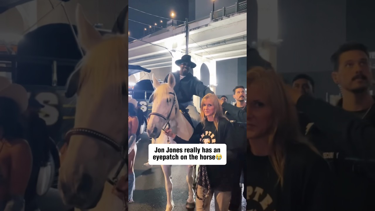 Jon Jones trolls Tom Aspinall with an eyepatch on a horse