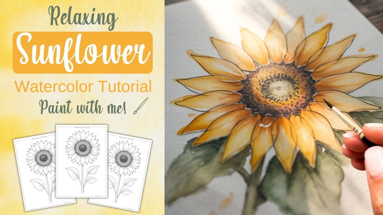🌻 Relaxing Sunflower Watercolor Tutorial – Paint With Me & A Cup of Tea 🌿