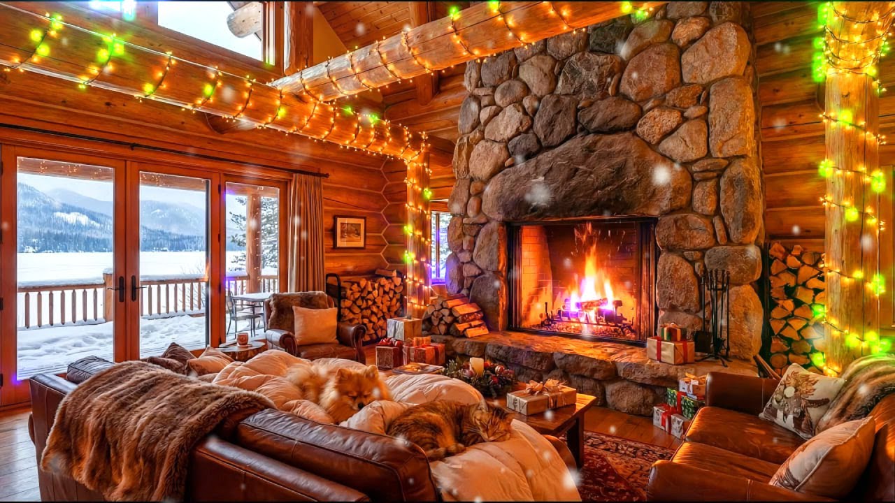 Your Dream Winter Home: Heavy Snow & Warm Fire Ambience