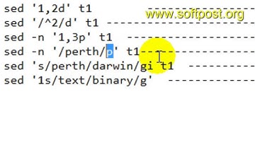 sed command examples in BASH shell terminal
