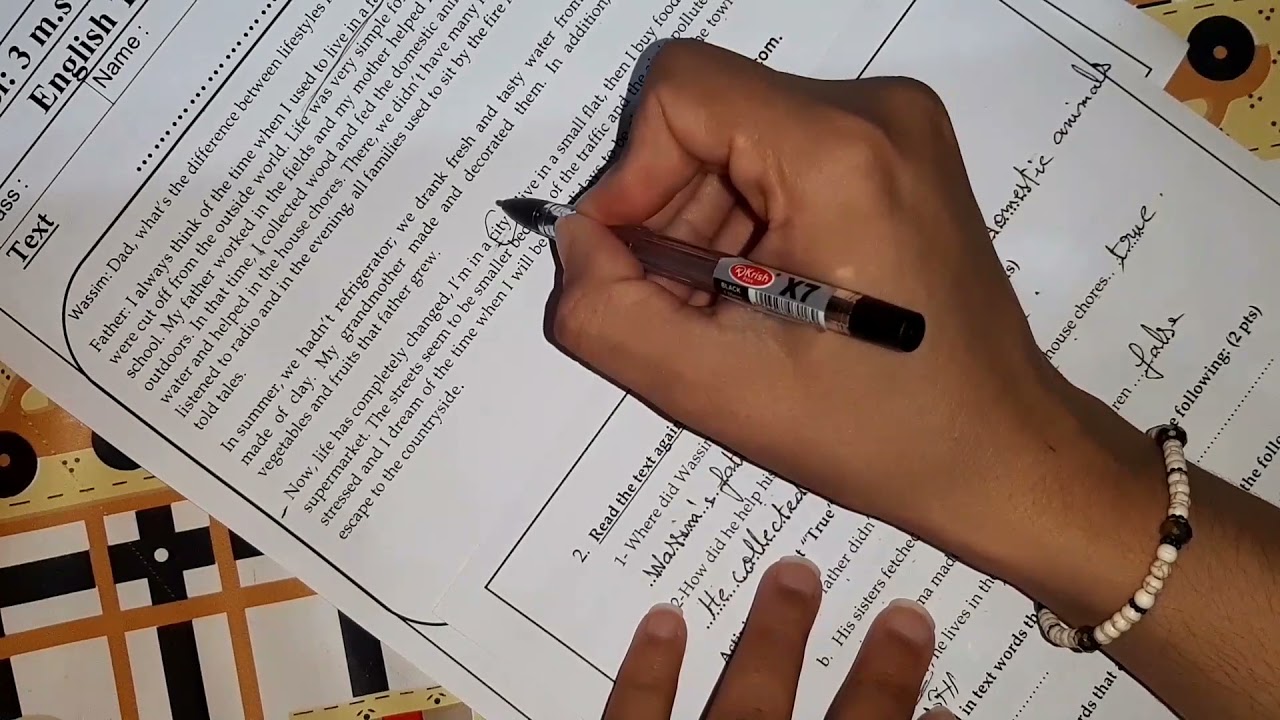 فرض الفصل الأول لغة إنجليزية سنة ثالثة متوسط