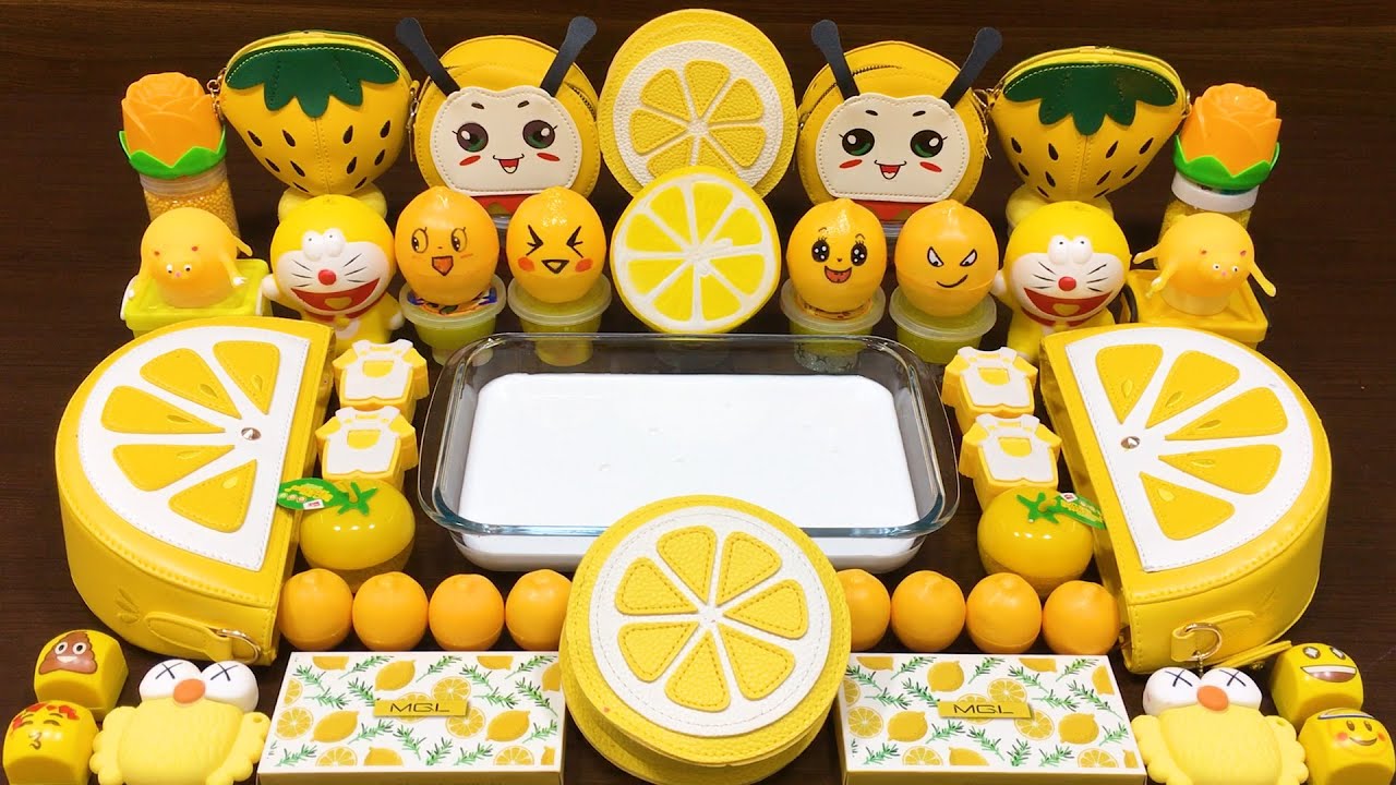 Series Yellow Lemon Slime! Mixing Random Things into GLOSSY Slime! Satisfying Slime Videos #63