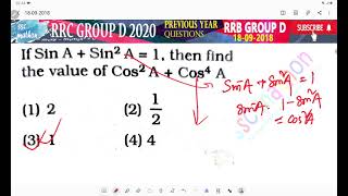 if Sin A + sin ²A = 1 then find the value of Cos² A + Cos⁴ A