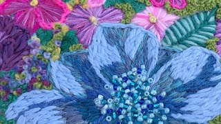 Slow stitch flowers - using wool, yarn, floss, ribbon & beads #slowstitching birds #slowstitch