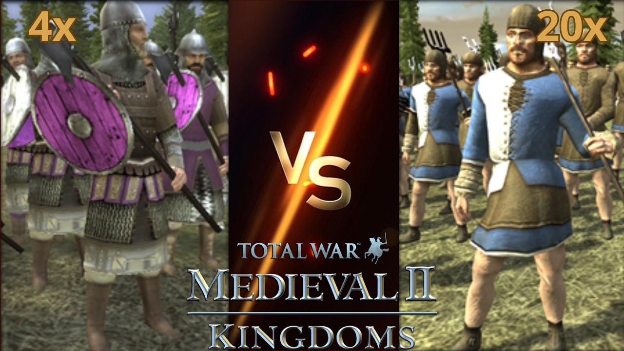 Can a Big Peasant Blob Challenge 4 Varangian Guards in Medieval 2: Total War Kingdoms?