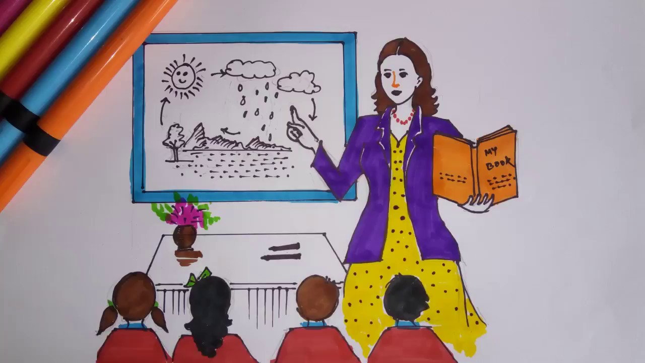 How to draw a teacher with classroom and students | Teachers' Day