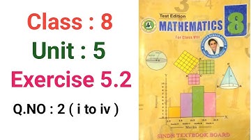 #Maths class 8 | Unit 5 | exercise 5.2 question 2 | Sindh textbook board