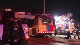 Houston METRO bus pulled from highway after crash pushed it off overpass @fox26houston