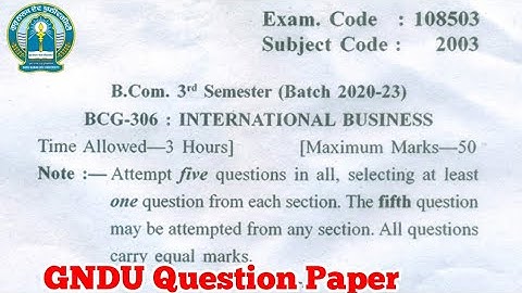 Gndu B.Com 3rd Semester International Business Question Paper || Bcom 3rd Semester Question Paper