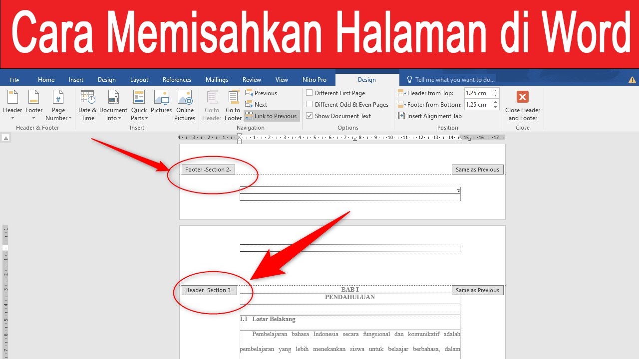 Cara memisahkan halaman di word untuk mengatur nomor halaman youtube
