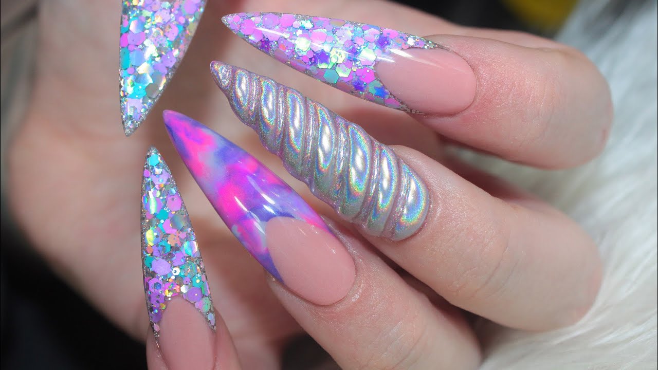 10. Rainbow Unicorn Acrylic Nails - wide 4