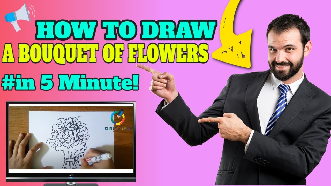 🔴How to Draw a Bouquet of Flowers step by step  كيفية رسم باقة 