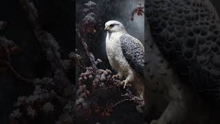 Vintage-inspired White Falcon in a Snowy Winter Forest printable Digital Wall Art