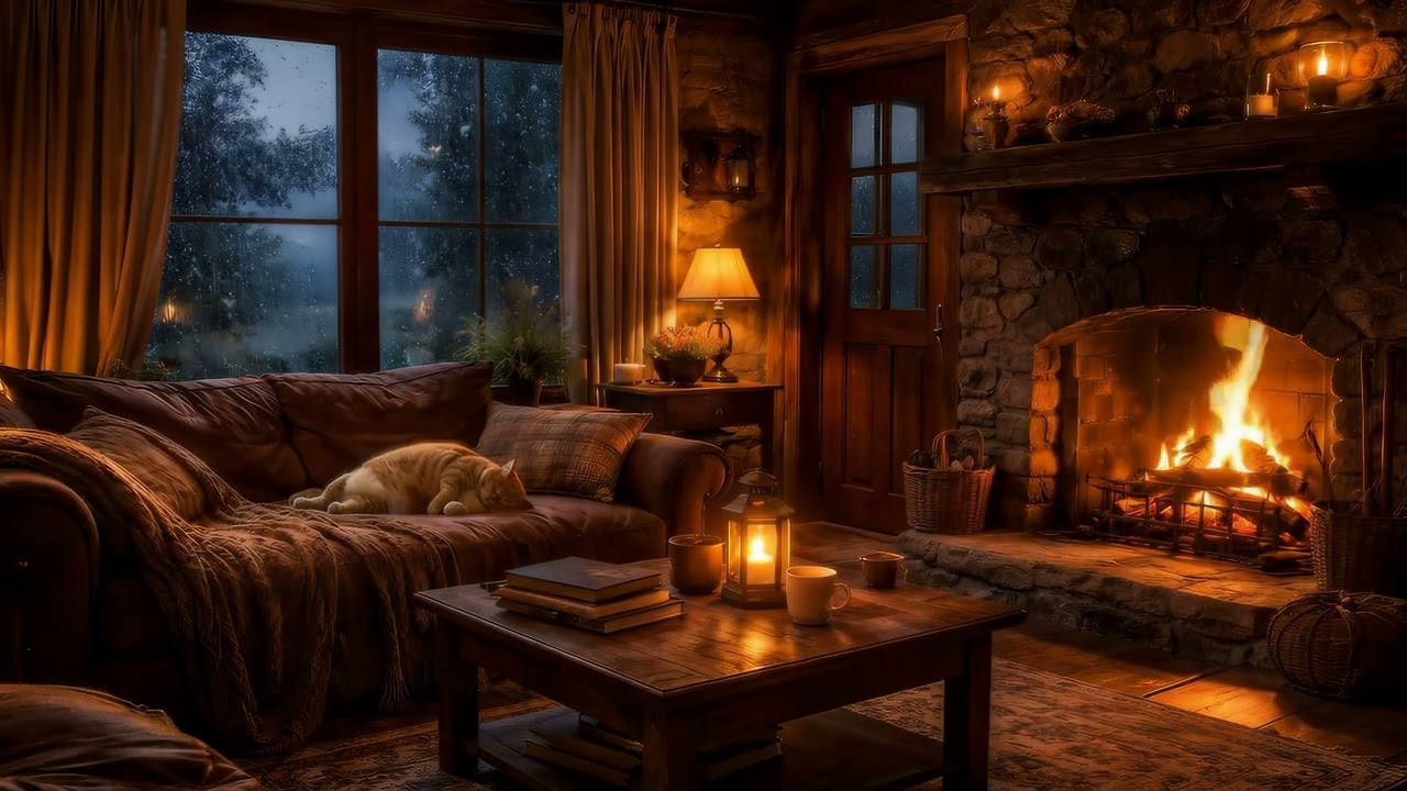 🌧️🔥 Тёплая Комната в Дождливую Ночь | Успокаивающая Музыка для Расслабления