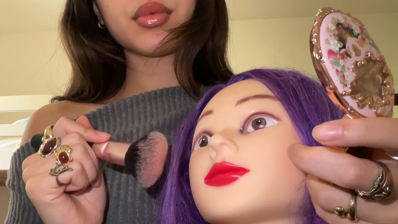 ASMR makeup on doll head 💄 