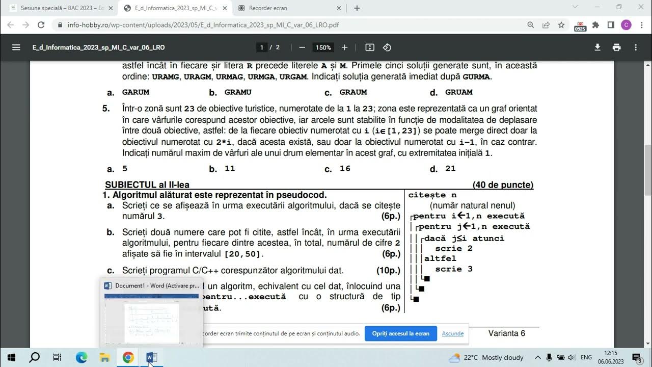 Rezolvare Subiect II 1 Sesiune speciala 2023 Informatica YouTube